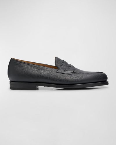 John Lobb Lopez Soft Grained Leather Penny Loafers - Black