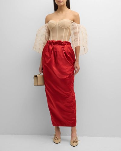 Hellessy Emma Off-the-shoulder Corset Silk Duchess Maxi Dress - Red