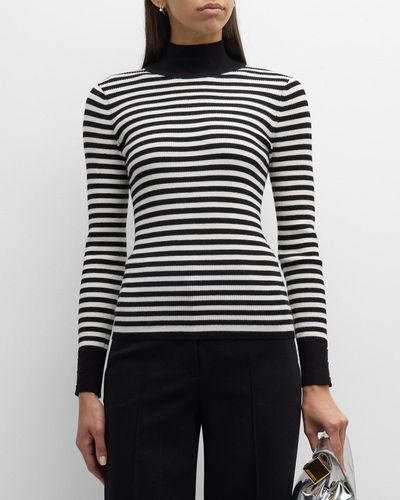 Tahari The Lex Striped Turtleneck Pullover - Black