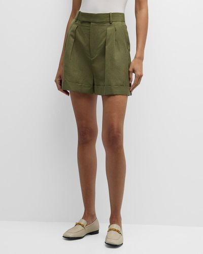 FRAME Pleated Wide-Cuff Shorts - Green