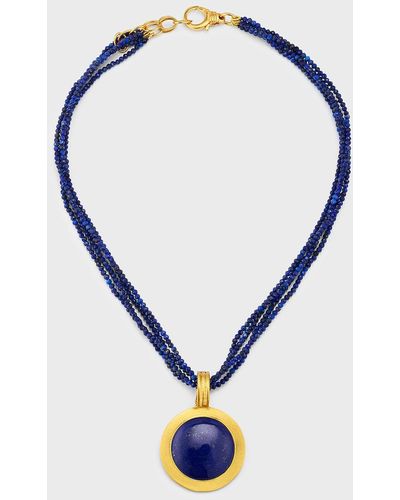 Dina Mackney Multi-Lapis Strand Necklace With Rim Pendant - Blue