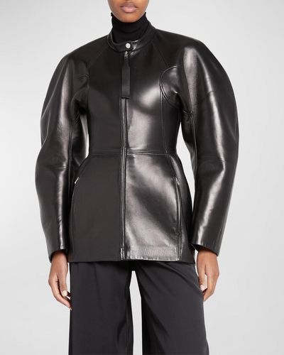 Jil Sander Circle-Cut Leather Jacket - Black