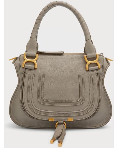 Chloé Marcie Small Double Carry Satchel Bag In Grained Leather - Natural