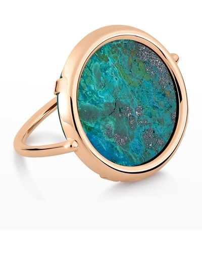 Ginette NY Rose Gold Chrysocolla Disc Ring - Blue
