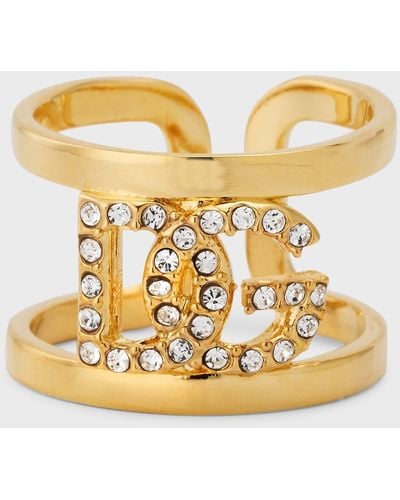 Dolce & Gabbana Crystal Dg Cuff Ring - Metallic
