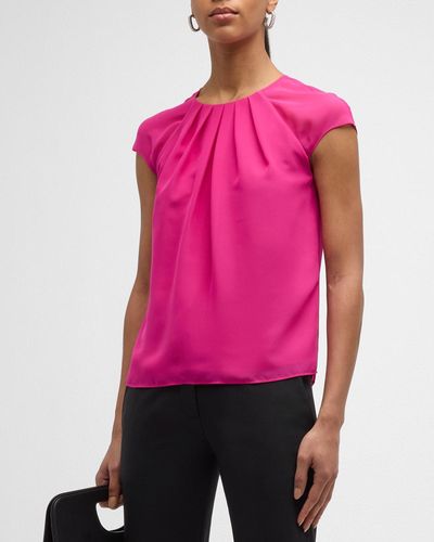 Emporio Armani Pleated Cap-Sleeve Georgette Blouse - Pink