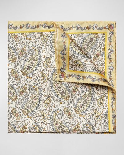 Eton Paisley-Print Tussah Silk Pocket Square - Metallic