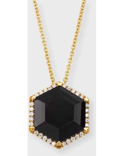 Lisa Nik 18k Yellow Gold Hexagon Black Onyx Pendant Necklace With Diamonds
