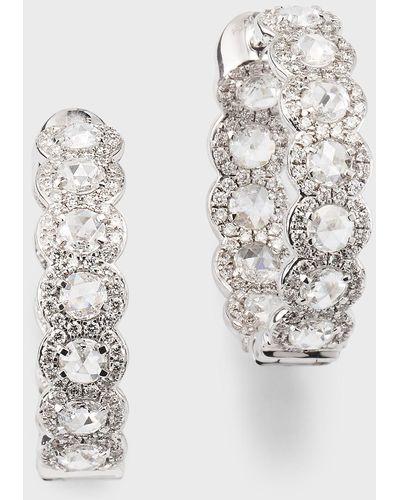 64 Facets 18k White Gold Diamond Inside-out Hoop Earrings, 0.75"