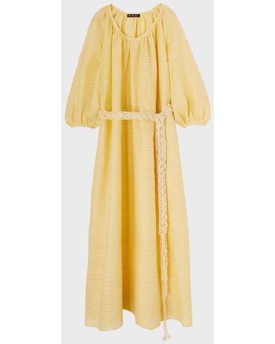 Loro Piana Abito Medea Needle Linen Belted Maxi Dress - Yellow