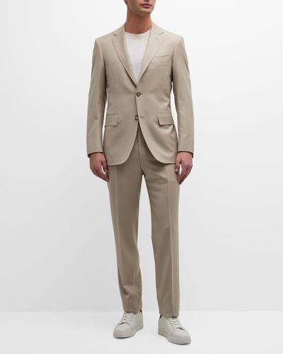 Canali Solid Wool Twill Suit - Natural