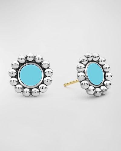 Lagos Maya 12mm Round Inlay Stud Earrings, Turquoise - Blue