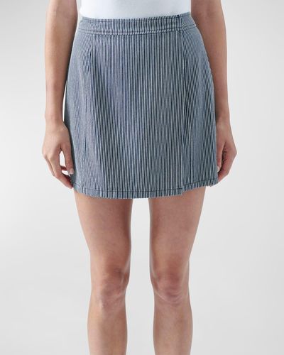 ATM Short Railroad Stripe Cotton Mini Skirt - Blue