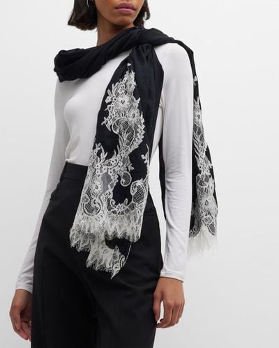 Bindya Accessories Lace Silk-Wool Evening Wrap - Black