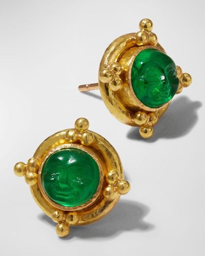 Elizabeth Locke Man-in-the-moon Intaglio Stud Earrings, Crystal - Green