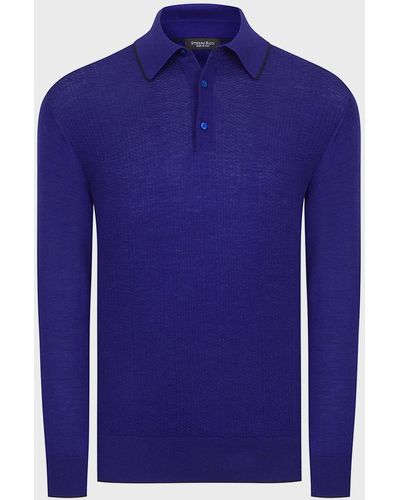 Stefano Ricci Solid Cashmere-Silk Polo Sweater - Blue