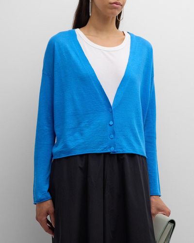 Eileen Fisher Button-Down Organic Linen-Cotton Cardigan - Blue