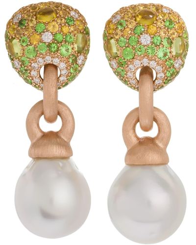 Margot McKinney Jewelry 18k Green Stone & Baroque Pearl Drop Earrings - Metallic