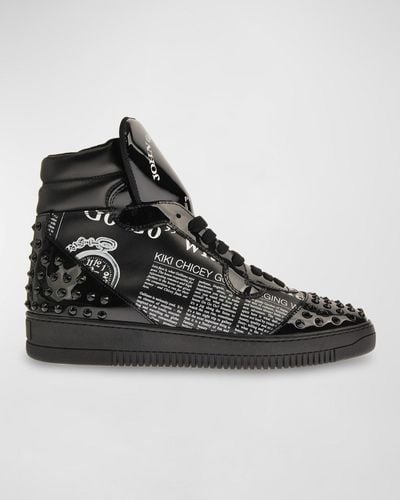 John Galliano Studded Gazette High-Top Sneakers - Black