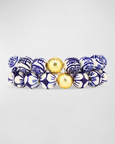 BuDhaGirl Delft Bracelet Stack, Set Of 2 - Blue