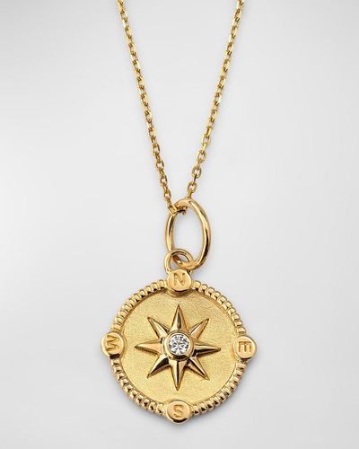 Monica Rich Kosann 18K Mini Travel Compass Diamond Necklace - Metallic