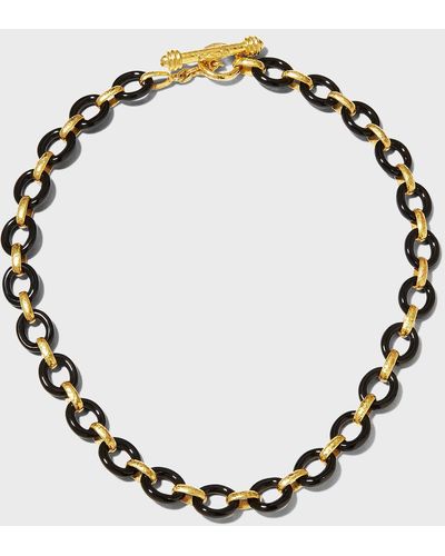 Elizabeth Locke Yellow Gold Black Jade Positano Link Necklace - Metallic