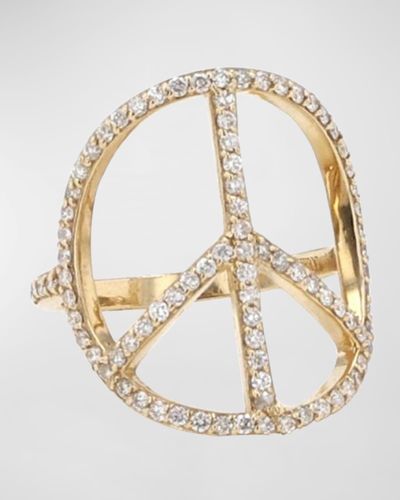 Sheryl Lowe 14k Gold Peace Sign Diamond Ring, Size 8 - Metallic