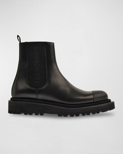 Les Hommes Lug Sole Leather Chelsea Boots - Black