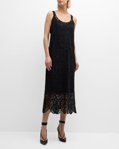 Marina Rinaldi Riber Scalloped Embroidered Midi Dress - Black