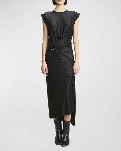 Rabanne Asymmetric Short-Sleeve Midi Wrap Dress - Black