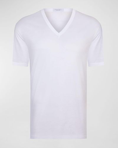Stefano Ricci Solid Cotton V-Neck T-Shirt - White