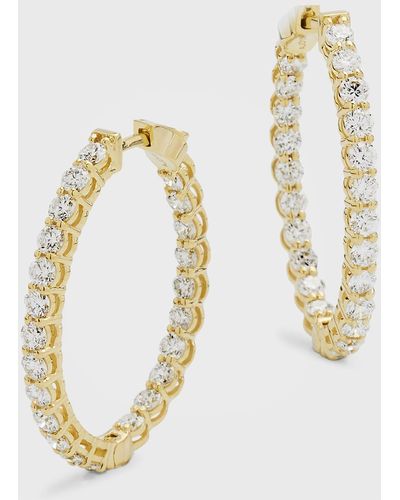Neiman Marcus 18k Yellow Gold Gh/si Diamond Oval Hoop Earrings, 1"l - Metallic
