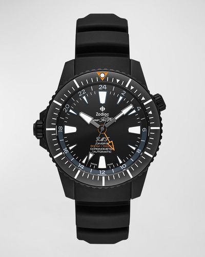 Zodiac Super Sea Wolf Lhd Pro-Diver Gmt Rubber Strap Watch, 42Mm - Black