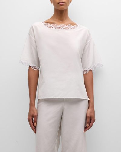 Natori Colette Cropped Lace-Trim Pajama Set - White