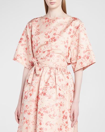 Loro Piana Mara Blooms-print Short-sleeve Silk Crepe De Chine Blouse - Pink