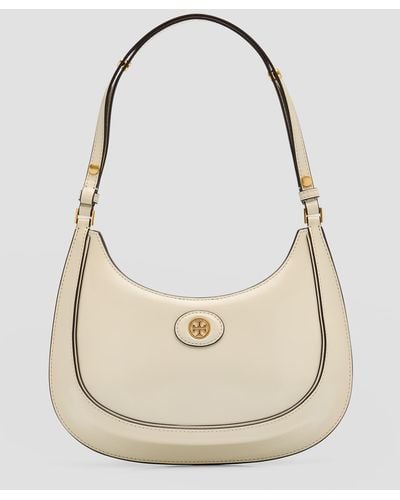 Tory Burch Robinson Crescent Leather Convertible Shoulder Bag - Natural