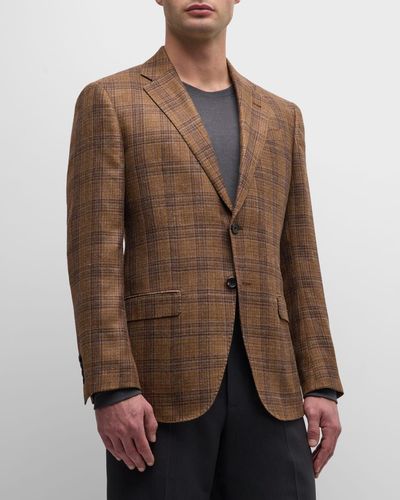 Emporio Armani Plaid Wool-Blend Sport Coat - Brown