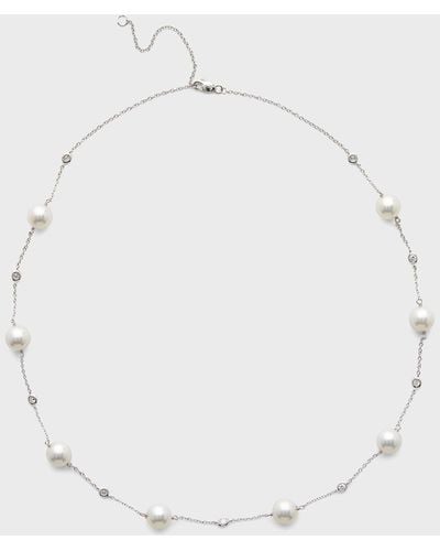 Pearls By Shari 18k White Gold 8.5mm White Akoya Pearl And Diamond Necklace, 18"l - Natural