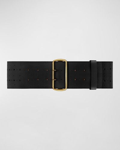 Vaincourt Paris La Celeste Perforated Wide Leather Belt - Black