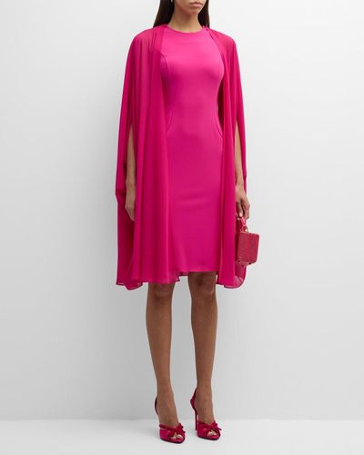 Teri Jon Sleeveless A-Line Cape Midi Dress - Pink