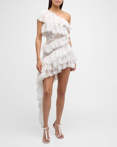 Bronx and Banco Tasmin One-Shoulder Embroidered Mini Dress - White