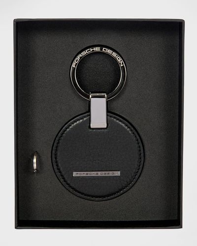 Porsche Design Circle Leather Logo Keyring - Black