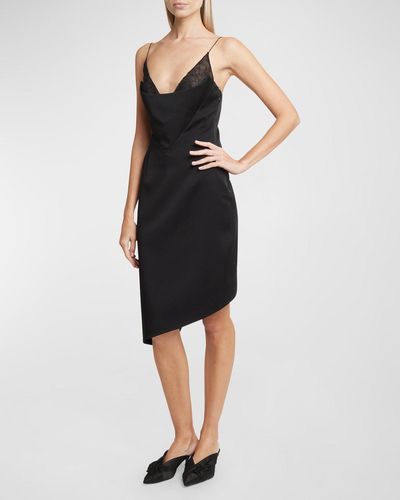 Givenchy Asymmetric Midi Dress With Lace Detail - Black