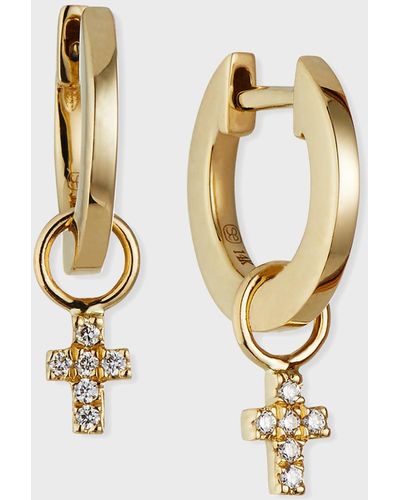 Sydney Evan 14K Small Diamond Cross Hoop Earrings - Metallic