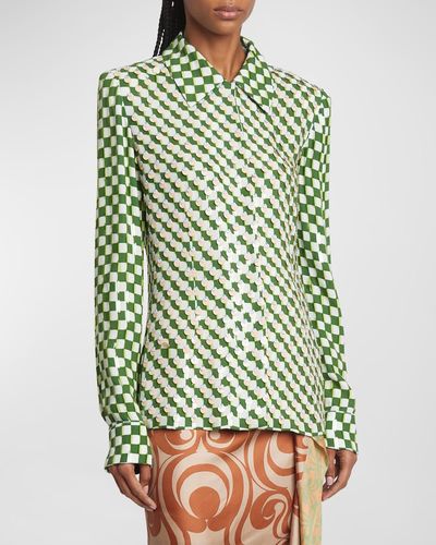 Dries Van Noten Carsies Embellished Button-front Shirt - Green