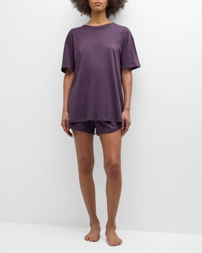 Skin Courtney Crewneck Shorty Cotton Pajama Set - Purple