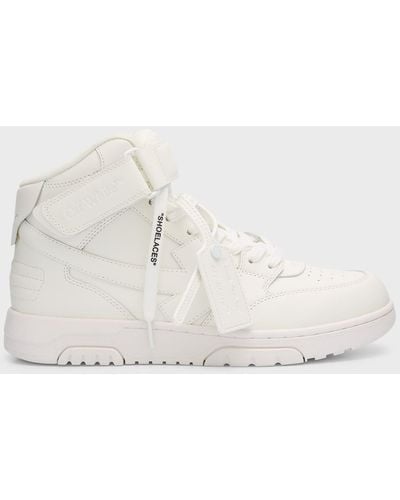 Off-White c/o Virgil Abloh Out Of Office Tonal Leather Mid-Top Sneakers - Natural