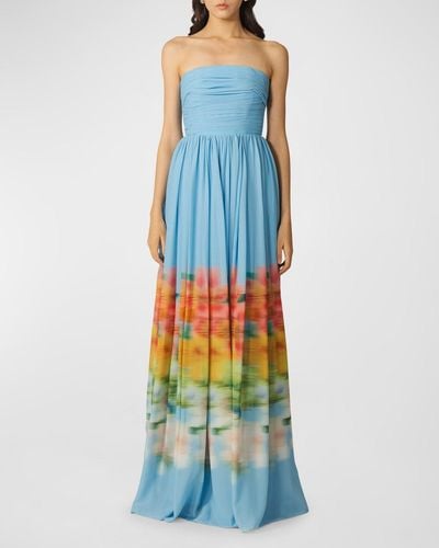 SAU LEE Camille Strapless Abstact-Print Maxi Dress - Blue