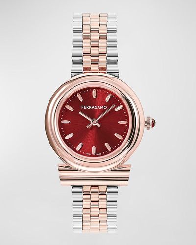 Ferragamo 28Mm Gancini Watch With Bracelet Strap, Rose - Red