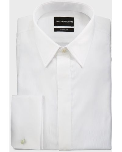 Emporio Armani Cotton Modern-fit Long-sleeve Tuxedo Shirt - White